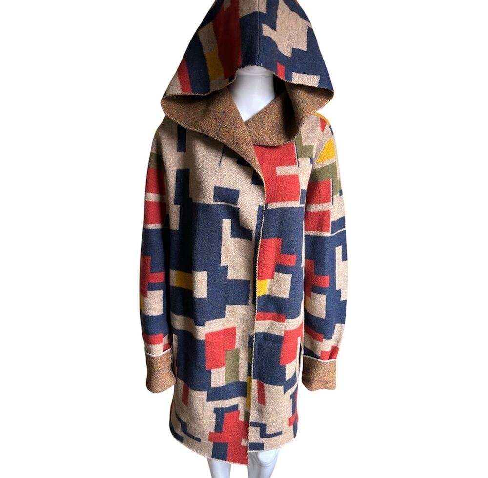 Toad&Co Heartfelt Hoodie Women XL 100% Wool Geometric Long Cardigan Coat